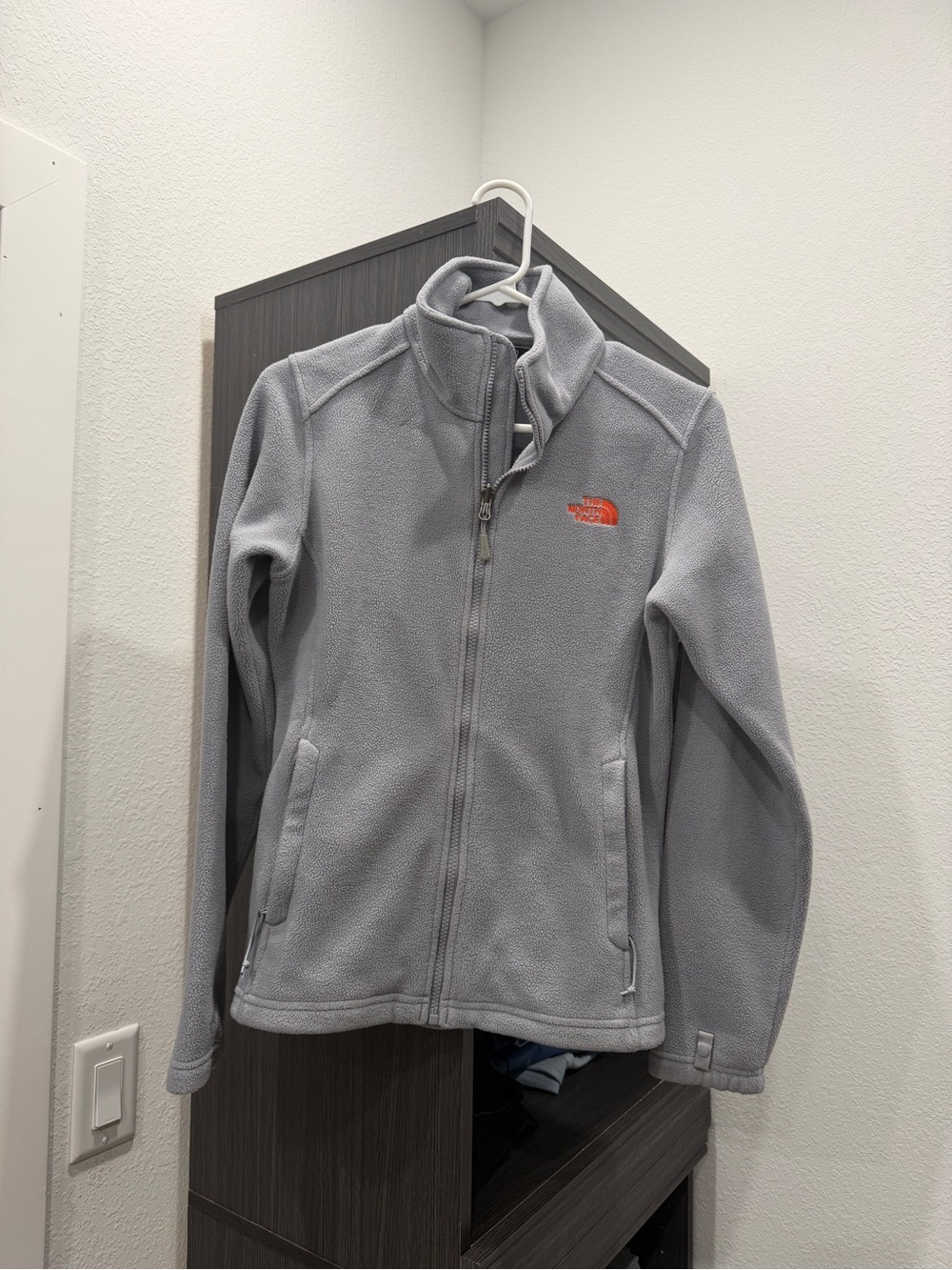 The North Face Women's Gray Full-Zip Fleece Jacket with Orange Logo